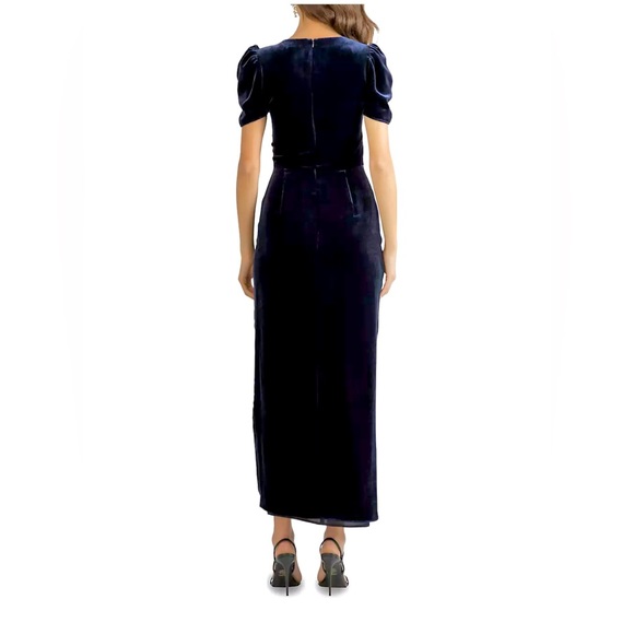 Blue Velvet long gown with rhinestone buttons - Picture 4 of 4